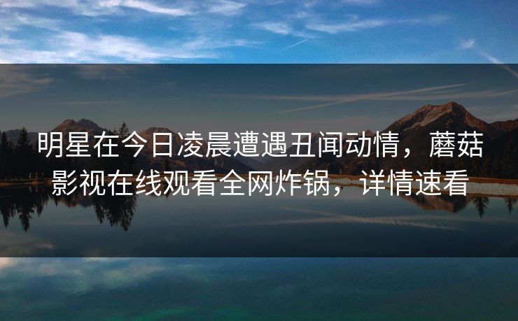 明星在今日凌晨遭遇丑闻动情，蘑菇影视在线观看全网炸锅，详情速看