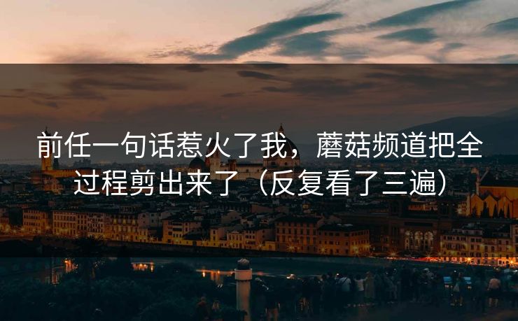 前任一句话惹火了我，蘑菇频道把全过程剪出来了（反复看了三遍）